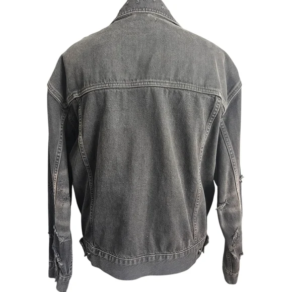 Free People Distressed Denim Jacket Black S (Fits Like M) Thrashed Grunge Skater - Picture 3 of 15